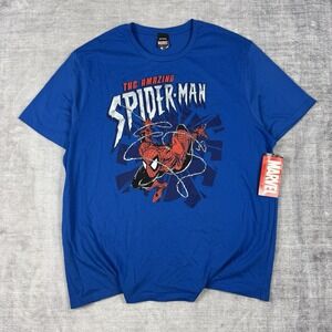 Spiderman Shirt Mens XL Blue Y2K 2011 Marvel Superhero Comic Mad Engine NWT